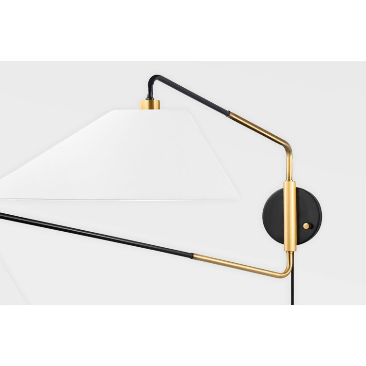 Elongated Linen Shade Duo Swing Arm Sconce in Aged Old Bronze