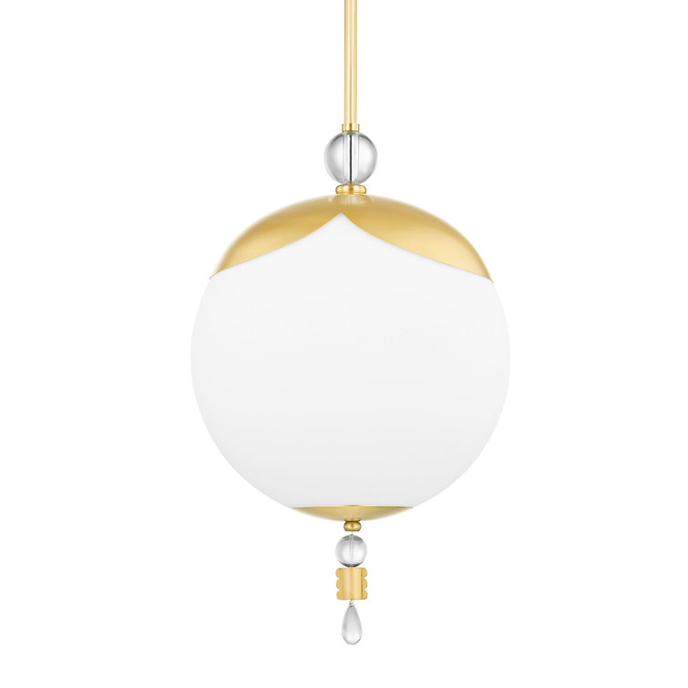 Perla Aged Brass Globe Pendant with Opal Matte Glass & Crystal Accents