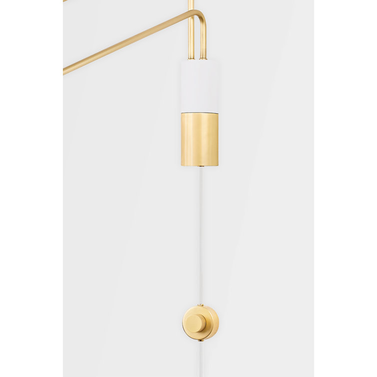 Aged Brass and White Dual Arm Plug-In Sconce