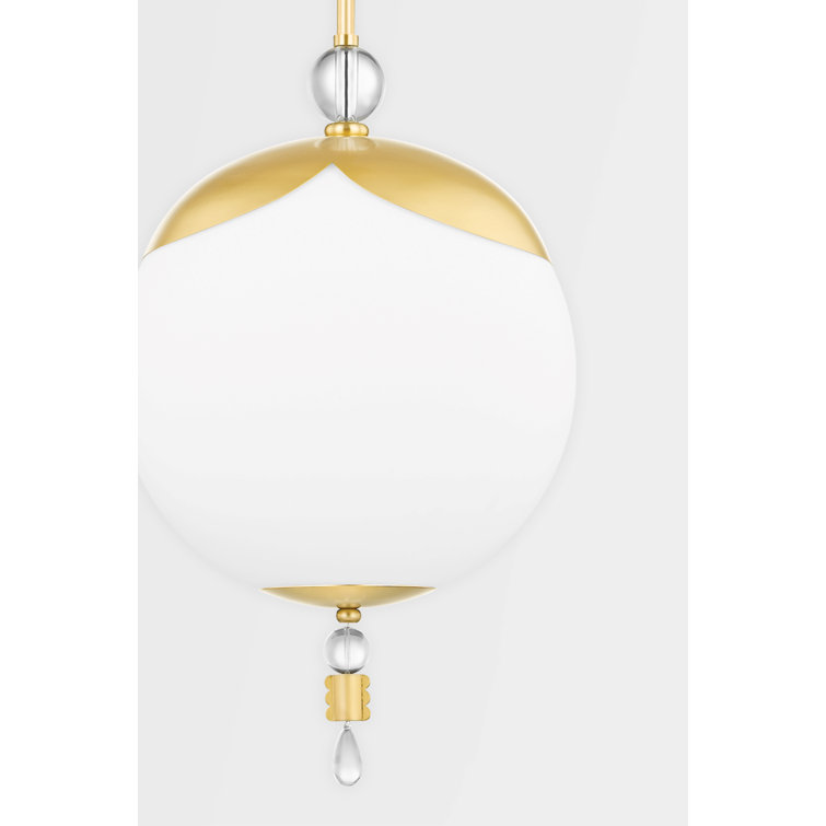 Perla Aged Brass Globe Pendant with Opal Matte Glass & Crystal Accents