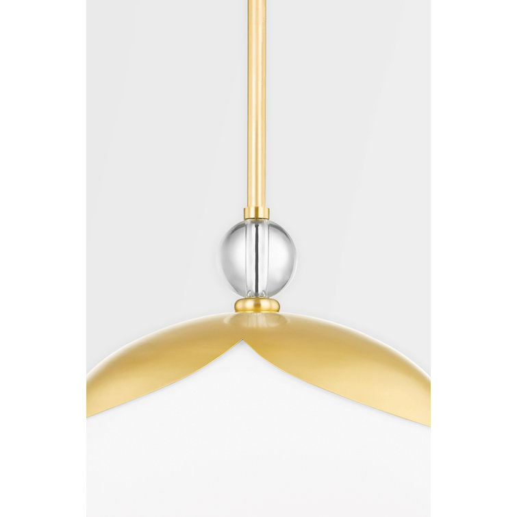 Perla Aged Brass Globe Pendant with Opal Matte Glass & Crystal Accents