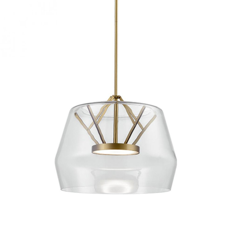 Deco Brushed Gold LED Pendant with Geometric Glass Shade
