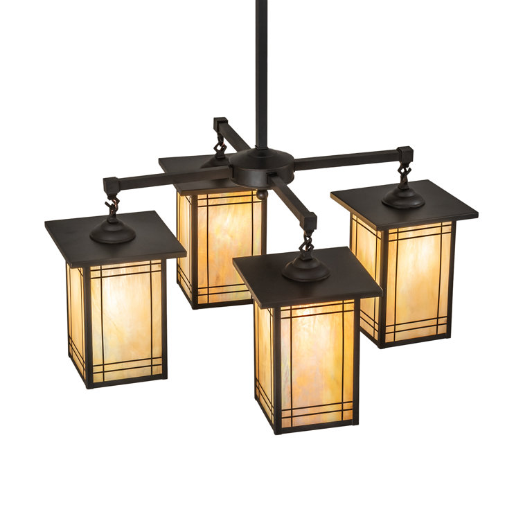 Prairie Mission 60" Craftsman Brown Brass and Glass Chandelier