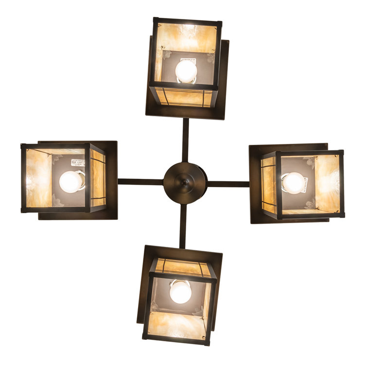 Prairie Mission 60" Craftsman Brown Brass and Glass Chandelier