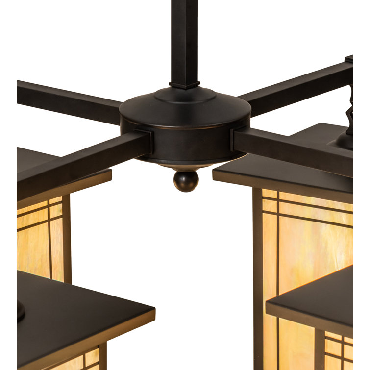 Prairie Mission 60" Craftsman Brown Brass and Glass Chandelier
