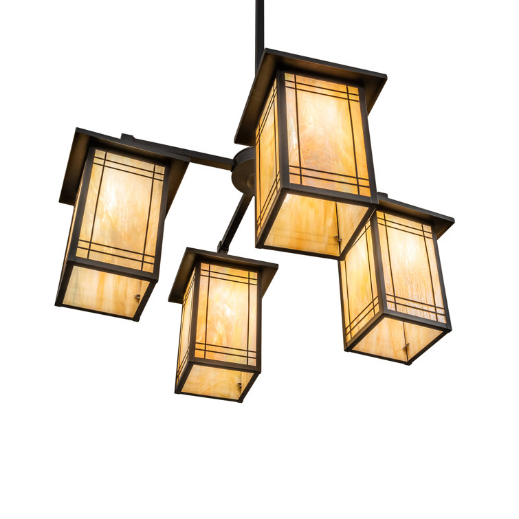 Prairie Mission 60" Craftsman Brown Brass and Glass Chandelier