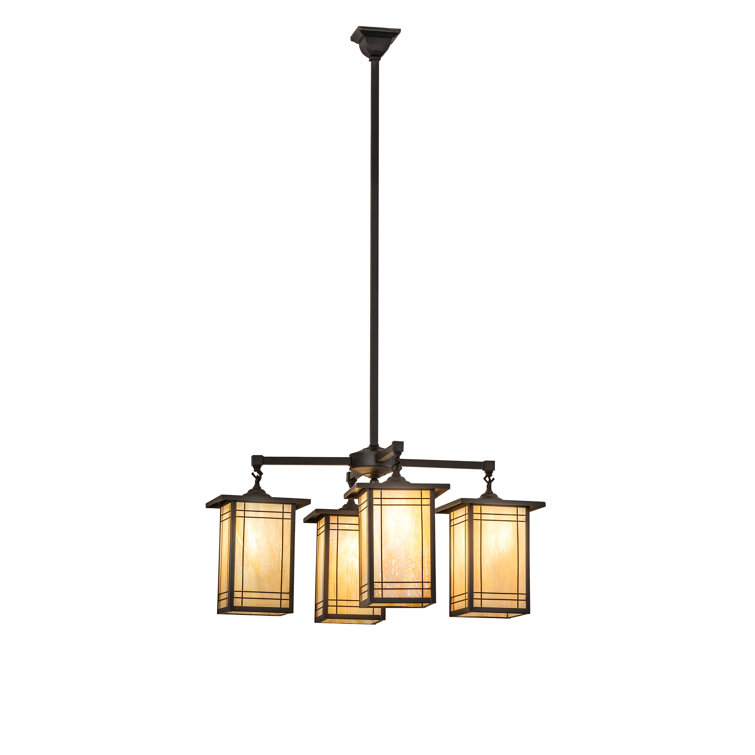 Prairie Mission 60" Craftsman Brown Brass and Glass Chandelier