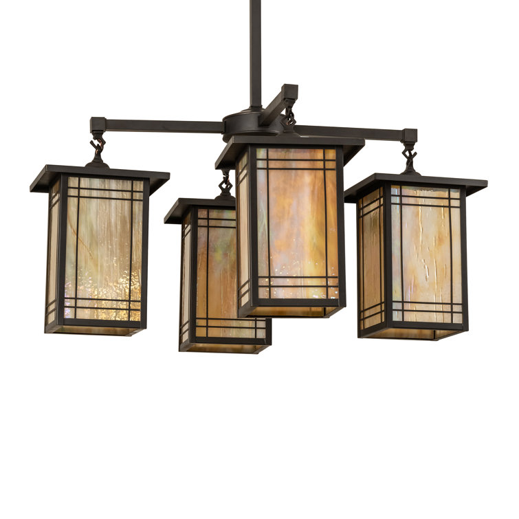 Prairie Mission 60" Craftsman Brown Brass and Glass Chandelier