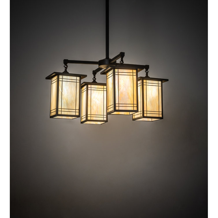Prairie Mission 60" Craftsman Brown Brass and Glass Chandelier