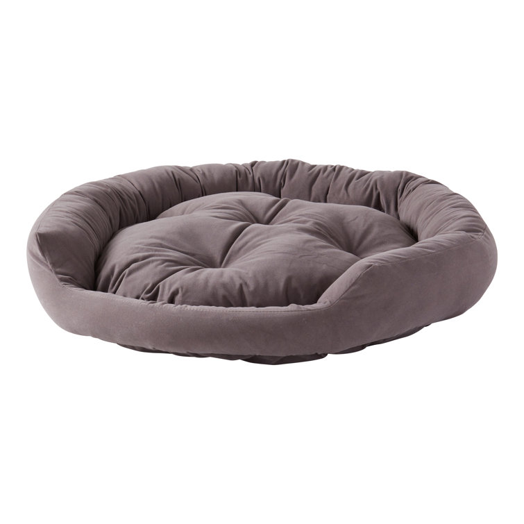 Gray Microfiber Round Donut Cat Bed with Sherpa Center