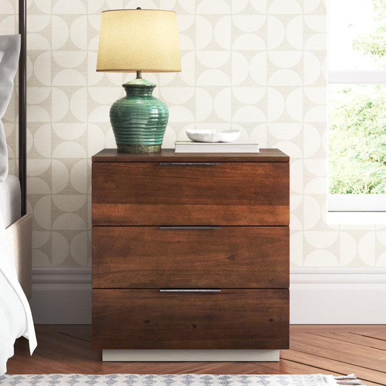 Brylin 3-Drawer Dark Walnut Nightstand with Chrome Accents