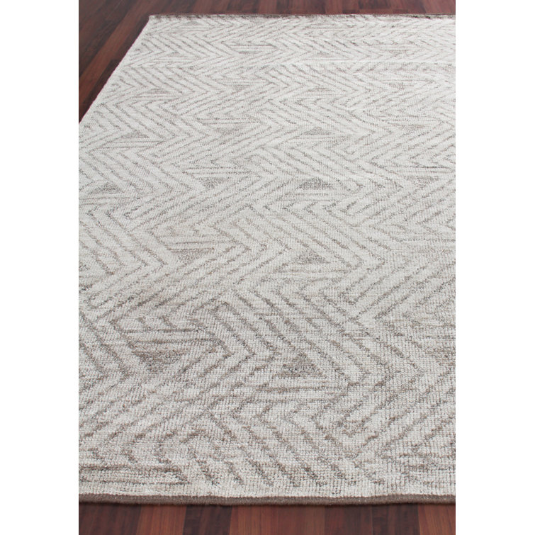 Eaton Beige Geometric Hand-Knotted Wool and Viscose Rug, 8' x 10'