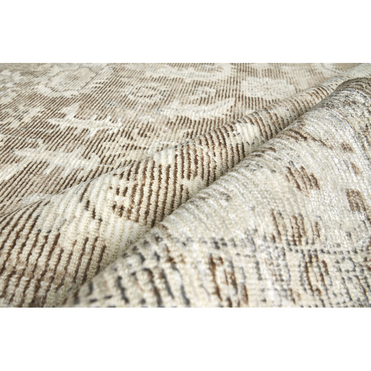 Handmade Beige and Brown Wool and Viscose Rectangular Rug 10' x 14'