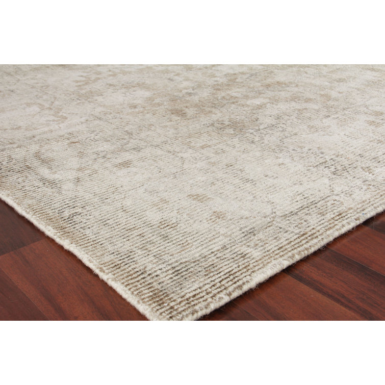 Handmade Beige and Brown Wool and Viscose Rectangular Rug 10' x 14'