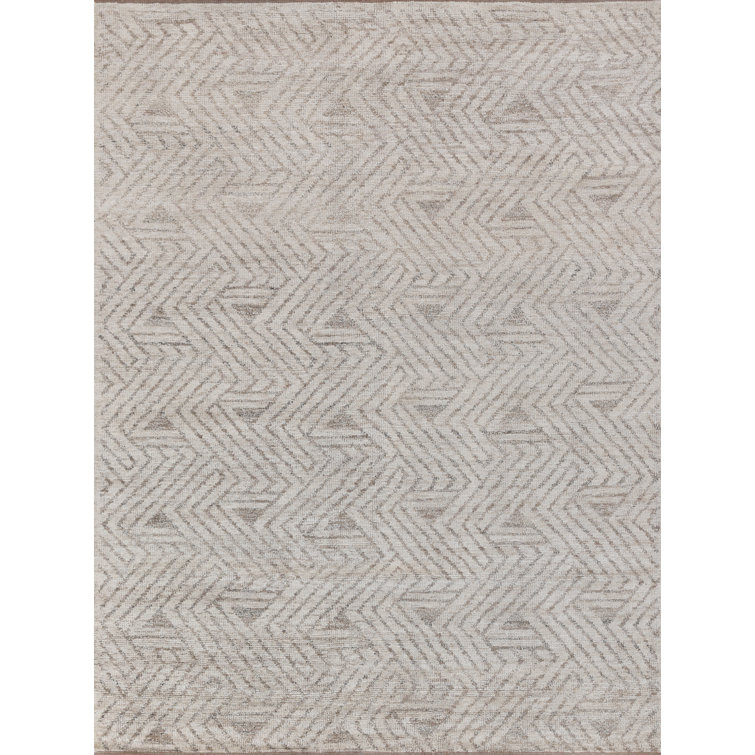 Eaton Beige Geometric Hand-Knotted Wool and Viscose Rug, 8' x 10'