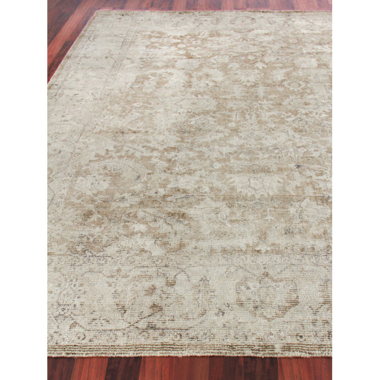 Handmade Beige and Brown Wool and Viscose Rectangular Rug 10' x 14'