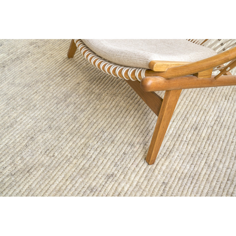Ivory Hand-Knotted Wool 10' x 14' Rectangular Rug