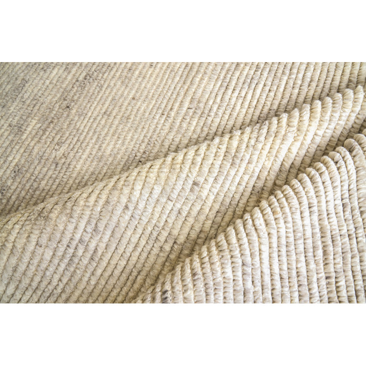 Ivory Hand-Knotted Wool 10' x 14' Rectangular Rug