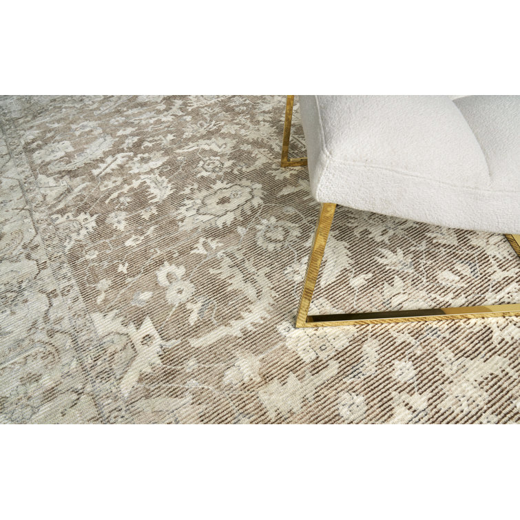 Handmade Beige and Brown Wool and Viscose Rectangular Rug 10' x 14'