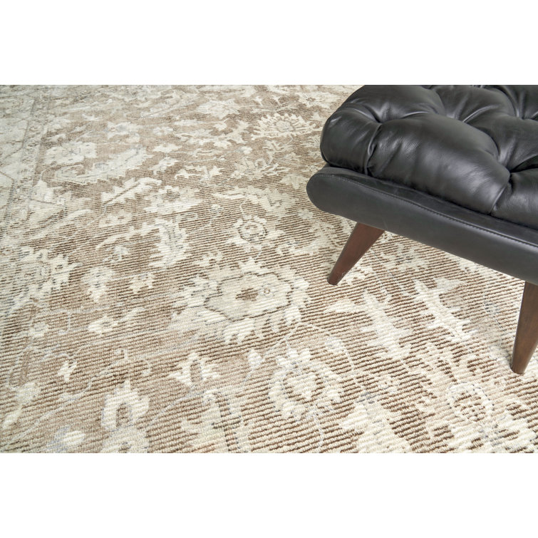 Handmade Beige and Brown Wool and Viscose Rectangular Rug 10' x 14'