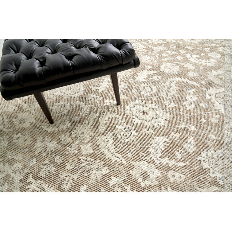 Handmade Beige and Brown Wool and Viscose Rectangular Rug 10' x 14'
