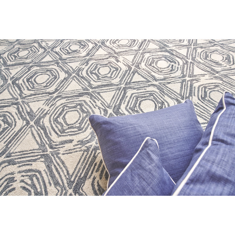 Caprice Geometric Handmade Wool and Cotton Blue Area Rug
