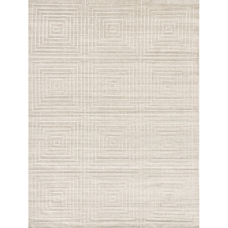 Castelli Ivory Geometric Hand Loomed Wool-Viscose 14' x 18' Rug
