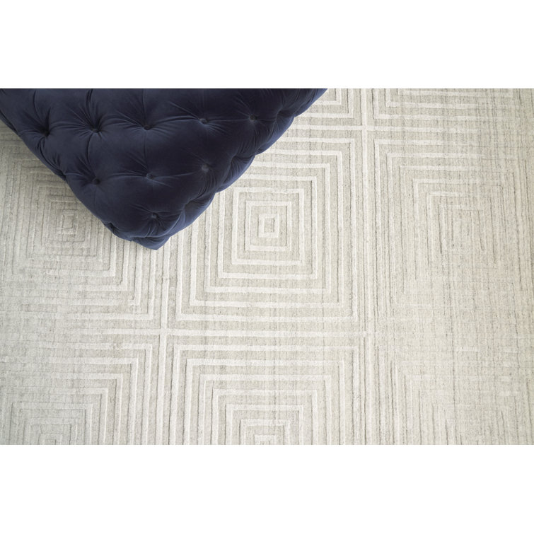 Castelli Ivory Geometric Hand Loomed Wool-Viscose 14' x 18' Rug