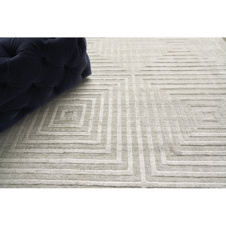 Castelli Ivory Geometric Hand Loomed Wool-Viscose 14' x 18' Rug