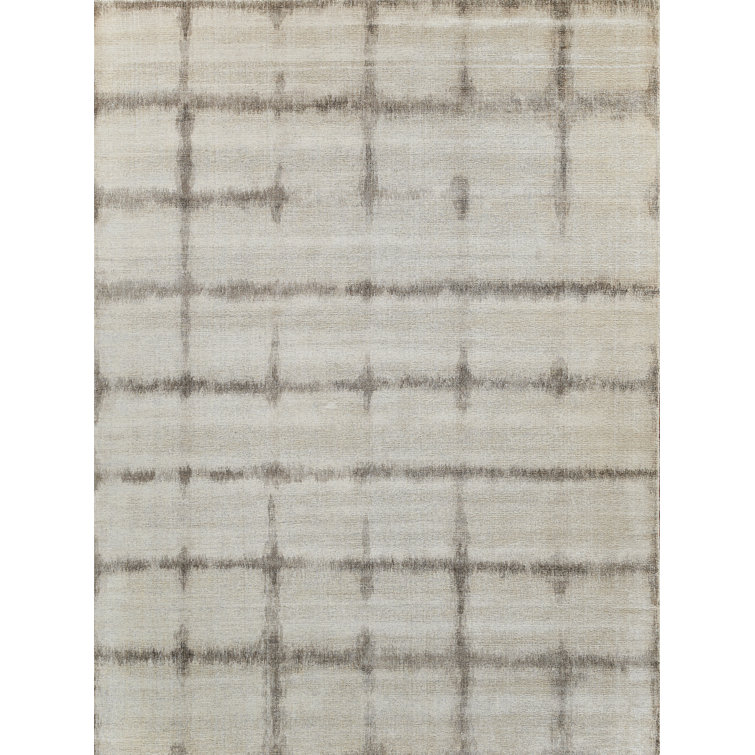 Handmade Beige Geometric Wool and Viscose 6' x 9' Rug