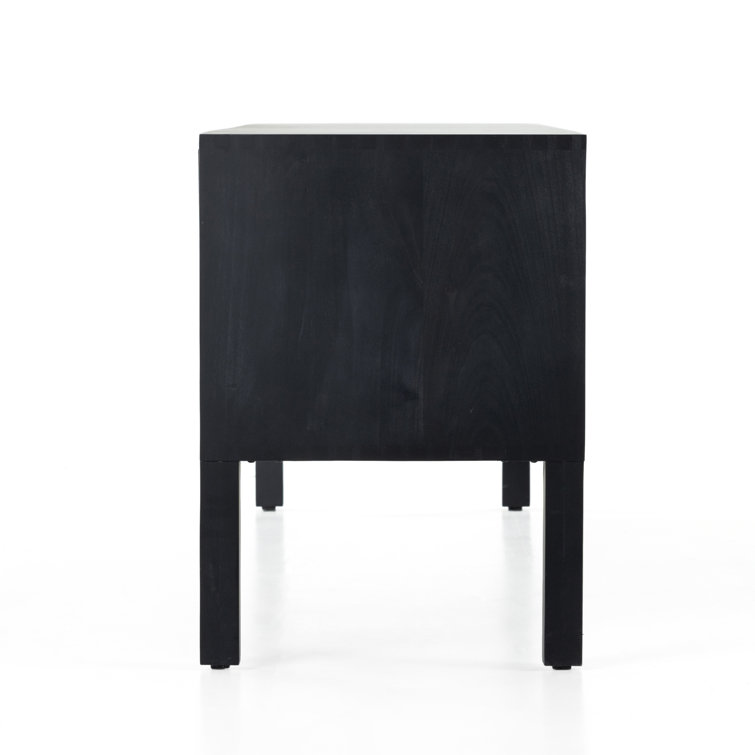 Contemporary 80'' Black Wash Poplar Media Console with Cabinet
