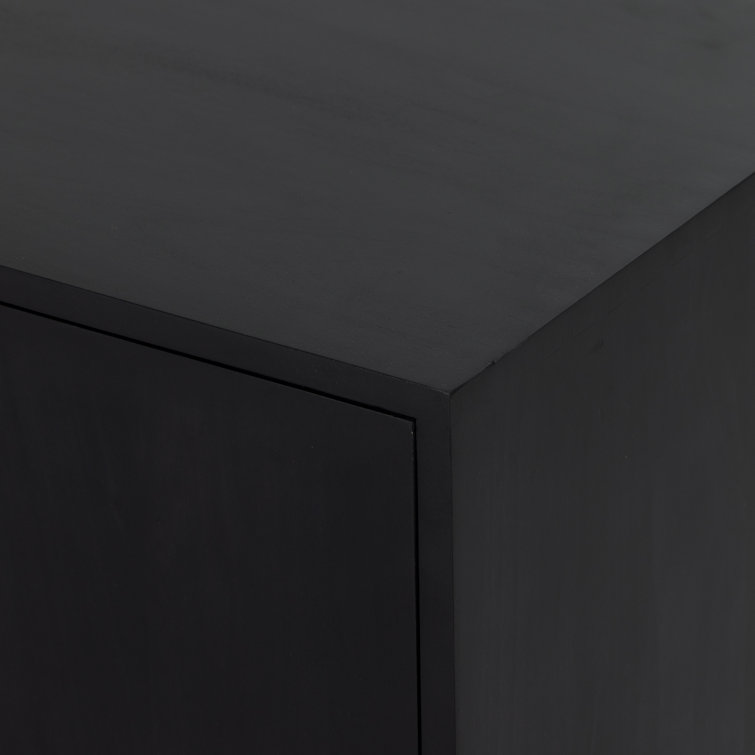 Contemporary 80'' Black Wash Poplar Media Console with Cabinet