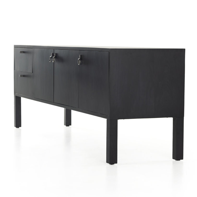 Contemporary 80'' Black Wash Poplar Media Console with Cabinet
