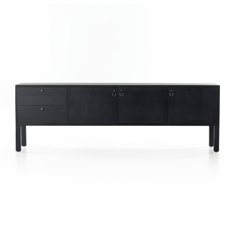 Contemporary 80'' Black Wash Poplar Media Console with Cabinet