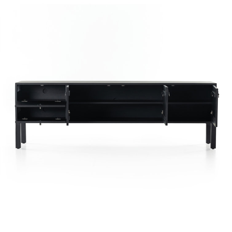 Contemporary 80'' Black Wash Poplar Media Console with Cabinet