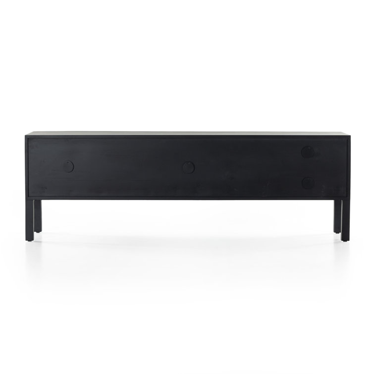 Contemporary 80'' Black Wash Poplar Media Console with Cabinet