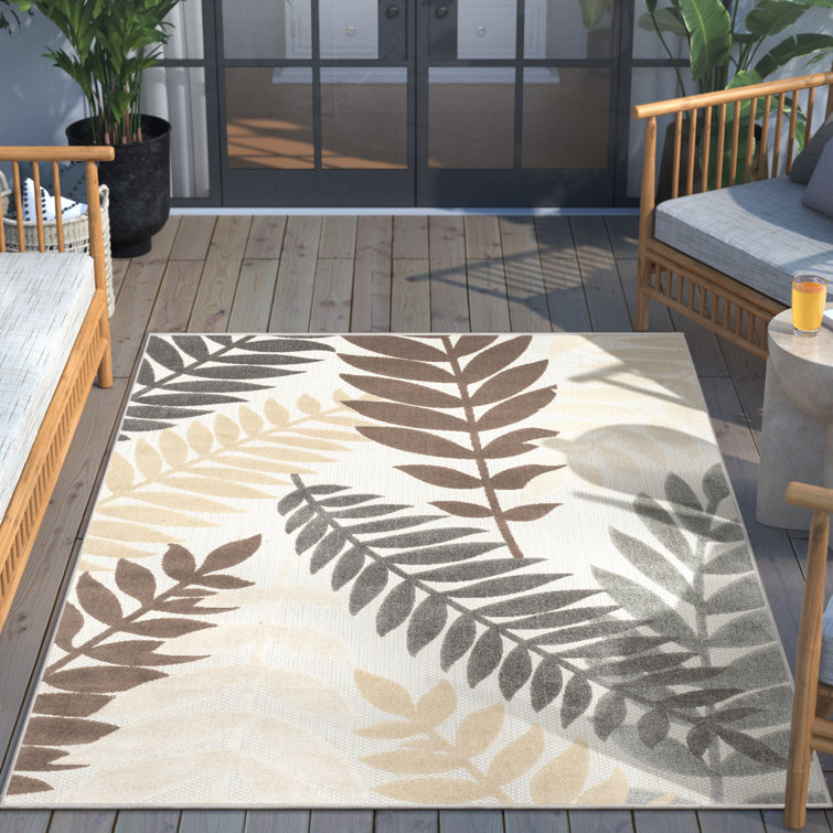 Ivory Floral Elegance 5' x 7' Reversible Flat Woven Area Rug