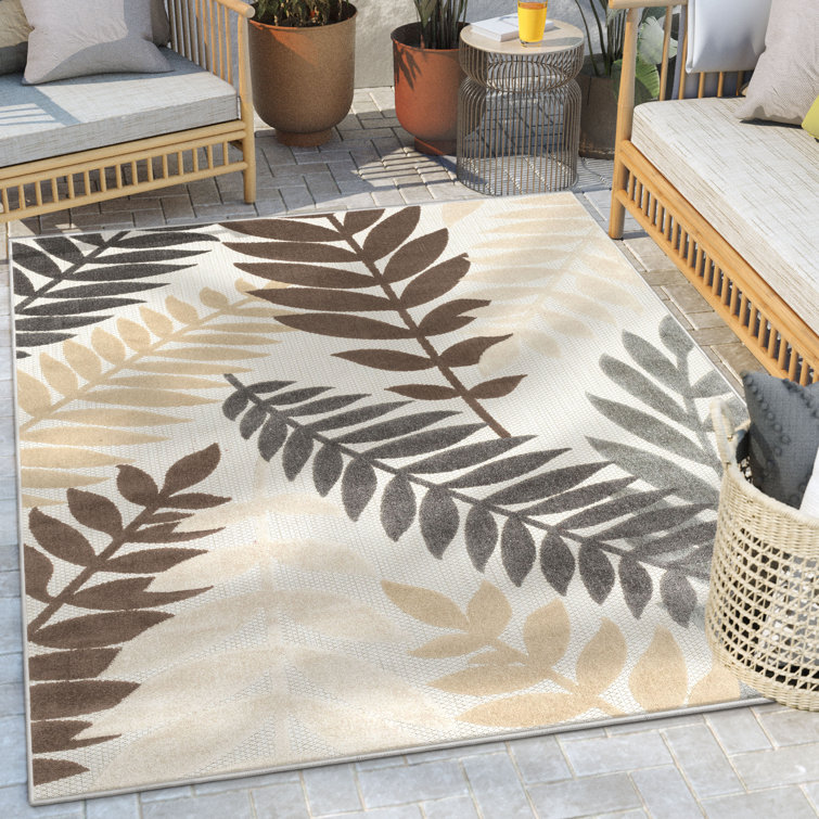 Ivory Floral Elegance 5' x 7' Reversible Flat Woven Area Rug