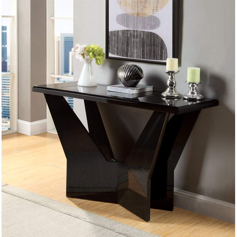 Ayleigh 47.25'' Black Glass Top Console Table with Sculptural Base