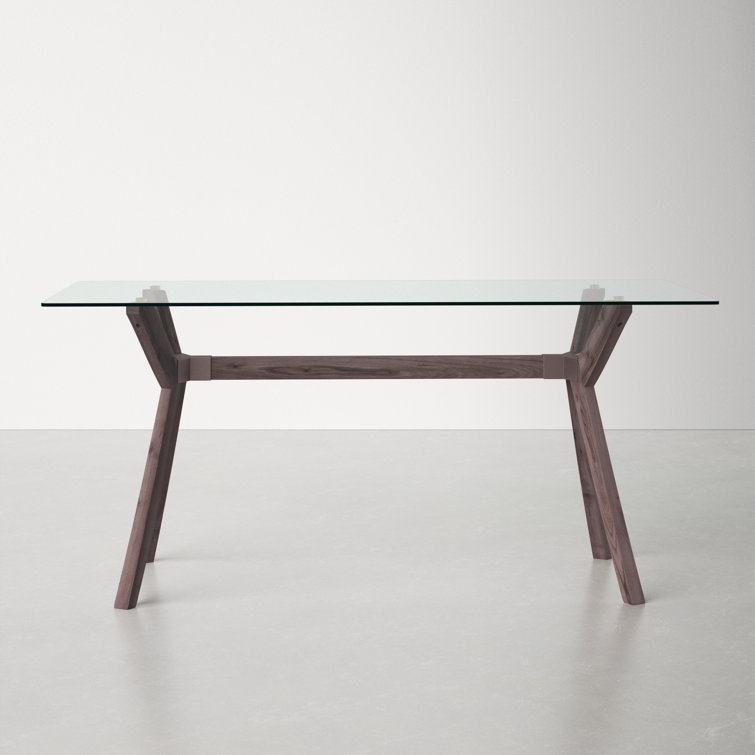 Gray Glass and Acacia Wood Writing Desk