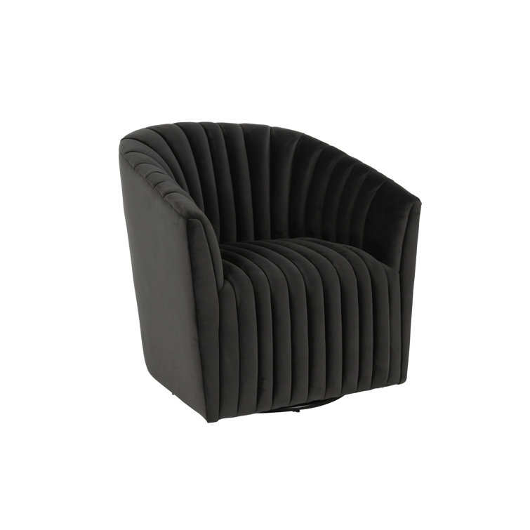 Handcrafted Gray Polyester Swivel Barrel Chair with Solid Wood Frame