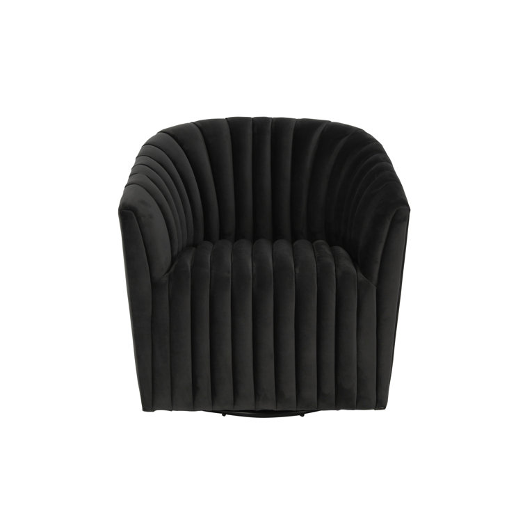 Handcrafted Gray Polyester Swivel Barrel Chair with Solid Wood Frame