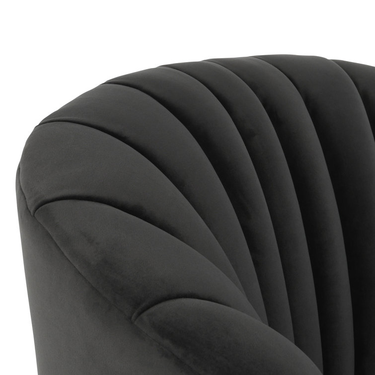 Handcrafted Gray Polyester Swivel Barrel Chair with Solid Wood Frame
