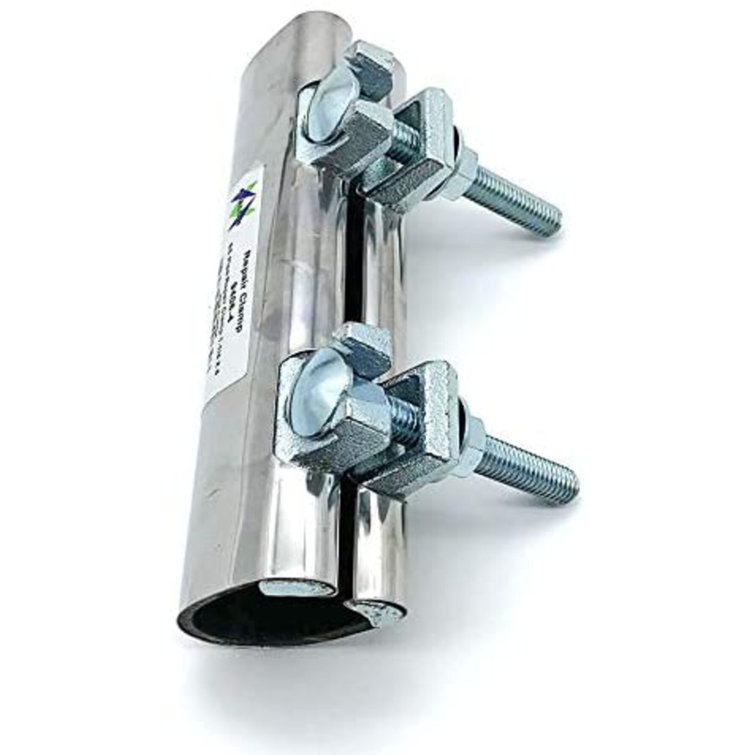 Stainless Steel Silver Pipe Repair Clamp with Two Bolts, 1-1/4 x 6 inches