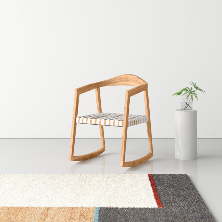 Willa Teak & White Leather Curved Rocking Chair