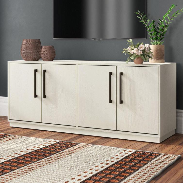 Mallory 58'' White Washed Oak Veneer Modern TV Stand with Cabinet