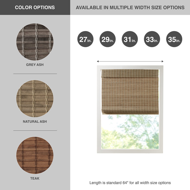 Natural Ash Bamboo Cordless Roman Shade 35" x 64"