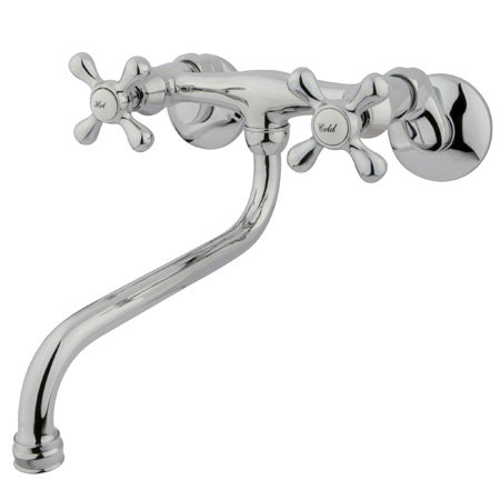 Polished Chrome Wall-Mount High-Arc Bathroom Faucet with Cross Handles