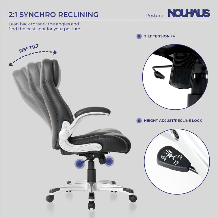 Flat Black Faux Leather Ergonomic Executive Office Chair