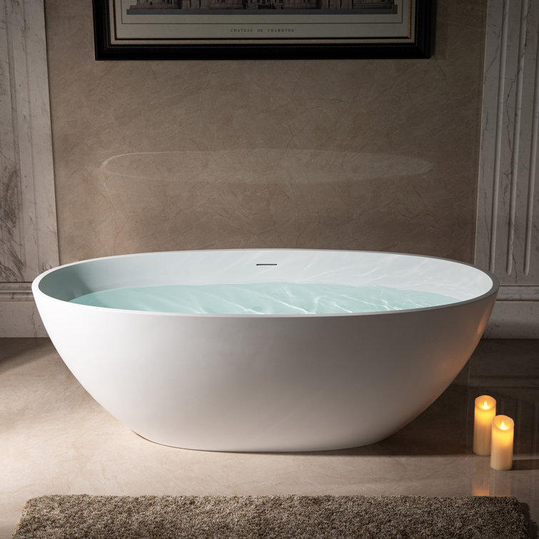 67" Matte White Acrylic Freestanding Oval Bathtub